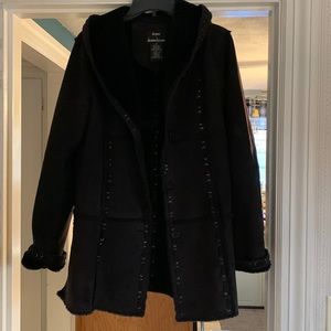 Dennis Basso black acrylic lined coat size XS in good condition